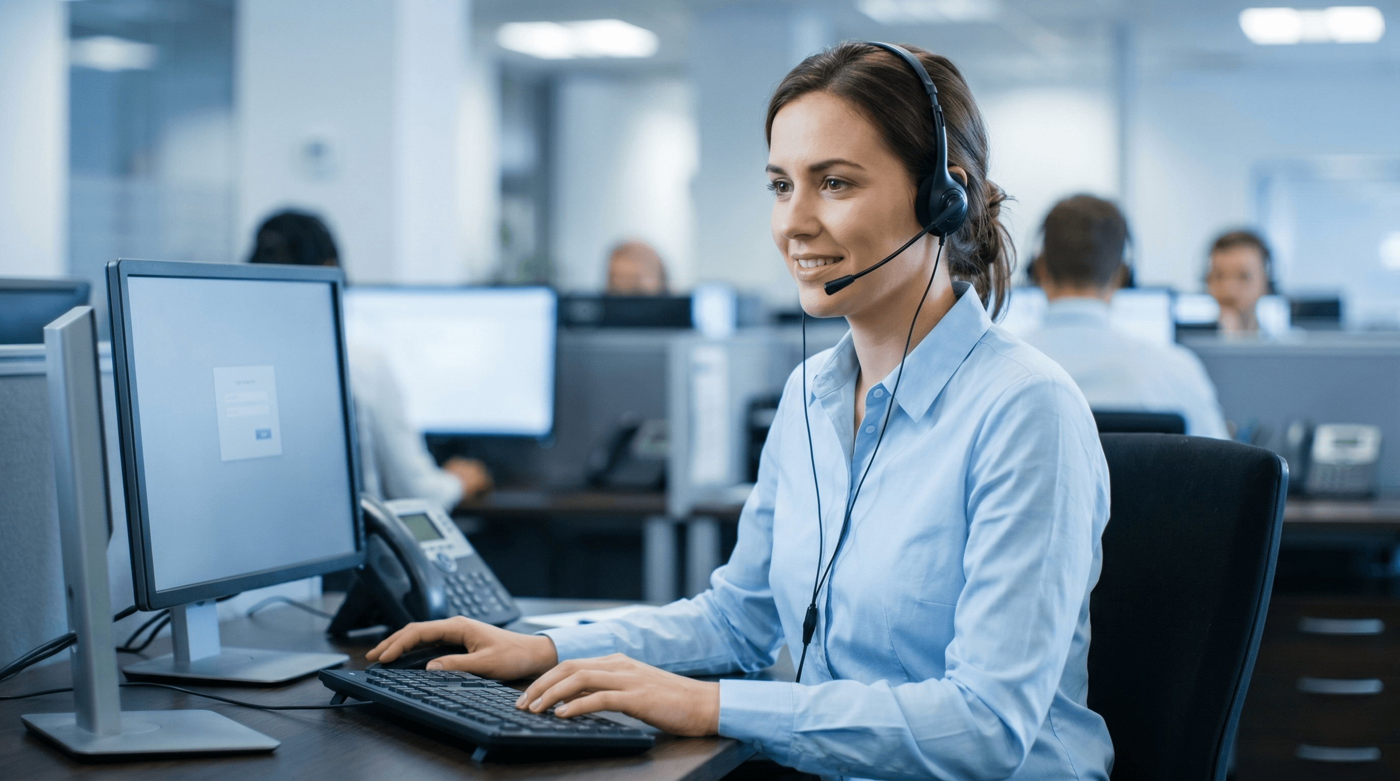 Customer support representative in headset